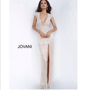 Jovani high slit fringe evening gown